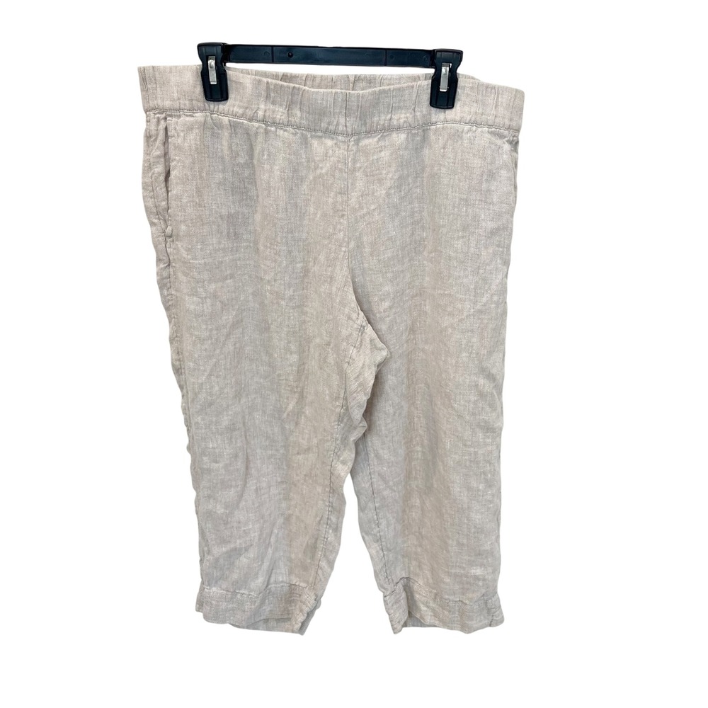 J. Jill PureJill Linen Cropped Pants Beige Lagenlook Pull On - Large Petite
